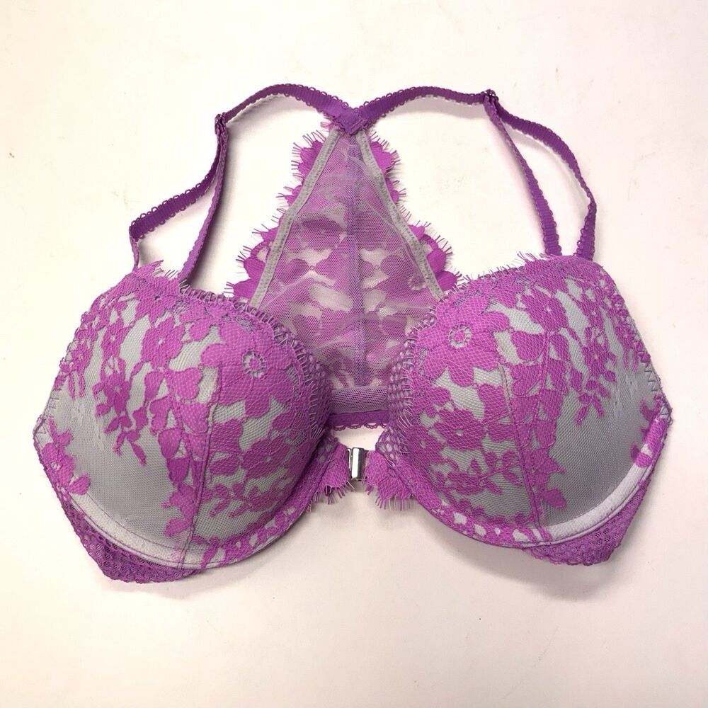Victorias Secret Dream Angels Demi Bra Magenta Lace Overlay Racerback Pushup 32C